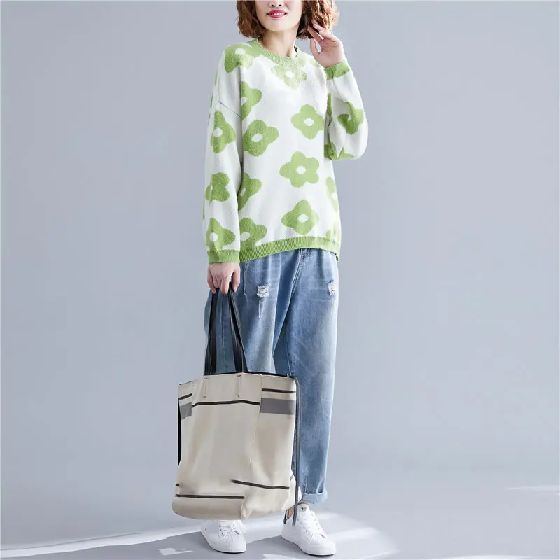 HG Flower Pattern Women Sweater Korean Style Knitwear Sweaters and Pullovers Plus Size Tops Autumn Winter New 2019 XJ1847 | Женская