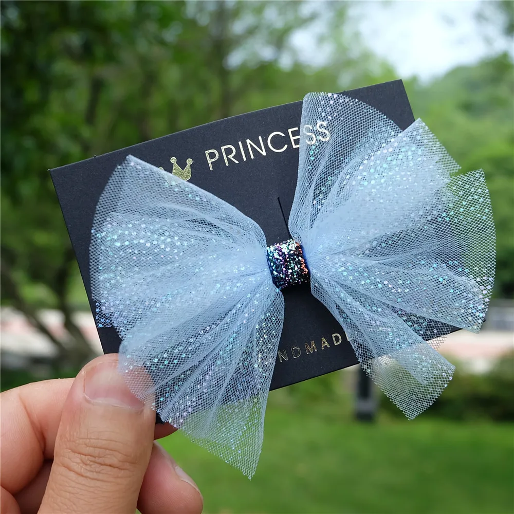 Кружевная заколка для волос в стиле принцессы с блестками банты из сетчатой