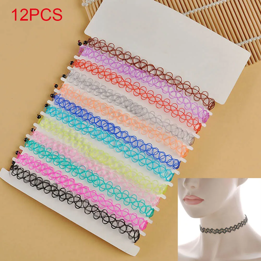 

12pcs/lot Hot Sell Vintage Hippy Stretch Tattoo Choker Necklace Elastic Chocker Necklace Fishing Line Tattoo Necklace ML