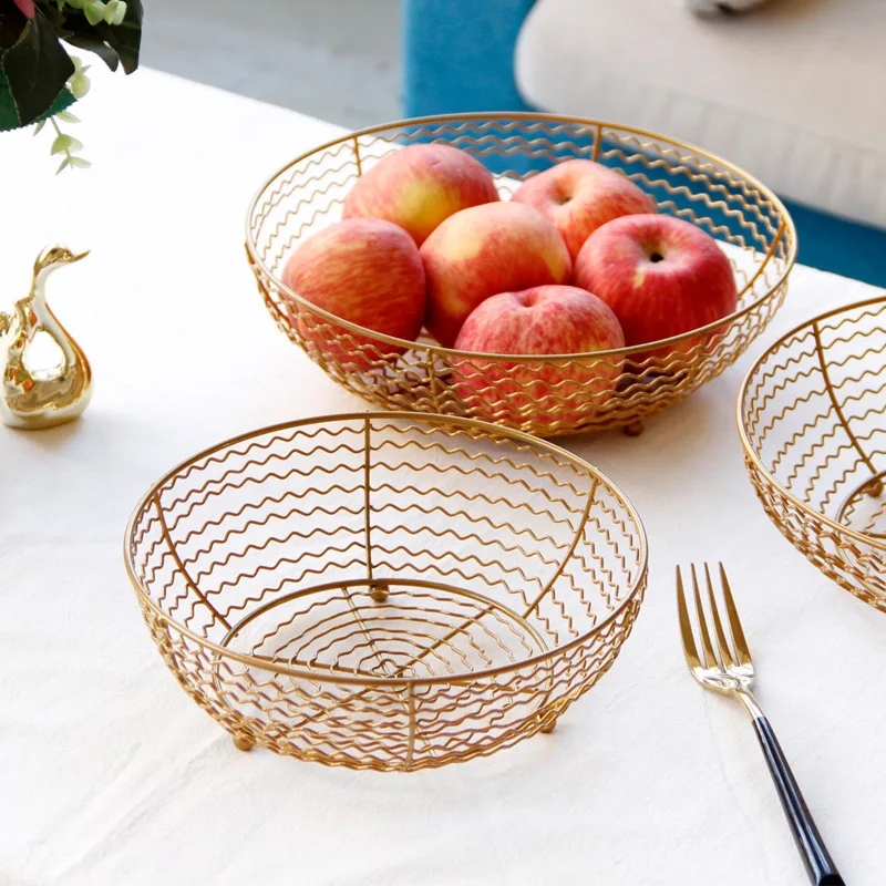 

Nordic creative dark gold iron water fruit basket modern living room household tray dry candy storage