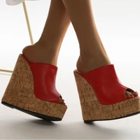 hokszvy womens shoes sexy super high heeled wedge heeled platform red womens sandals casual fish mouth slippers cwf