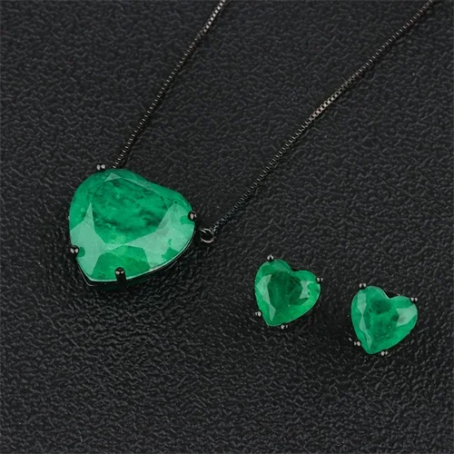 Black-Green Медь Синий Зеленый Взрывающийся камень AAA кубический цирконий серьги-гвоздики кулон ожерелья Ювелирные наборы женские модные наборы подарок - Окраска металла: Black-Green