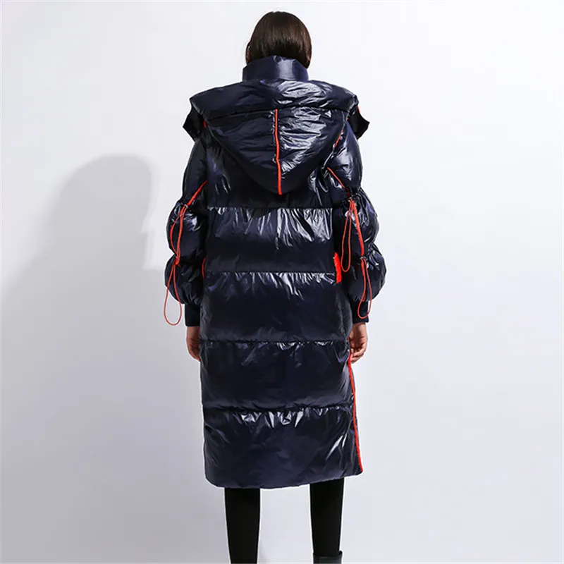 Женский длинный пуховик с капюшоном теплая Толстая парка на белом утином пуху