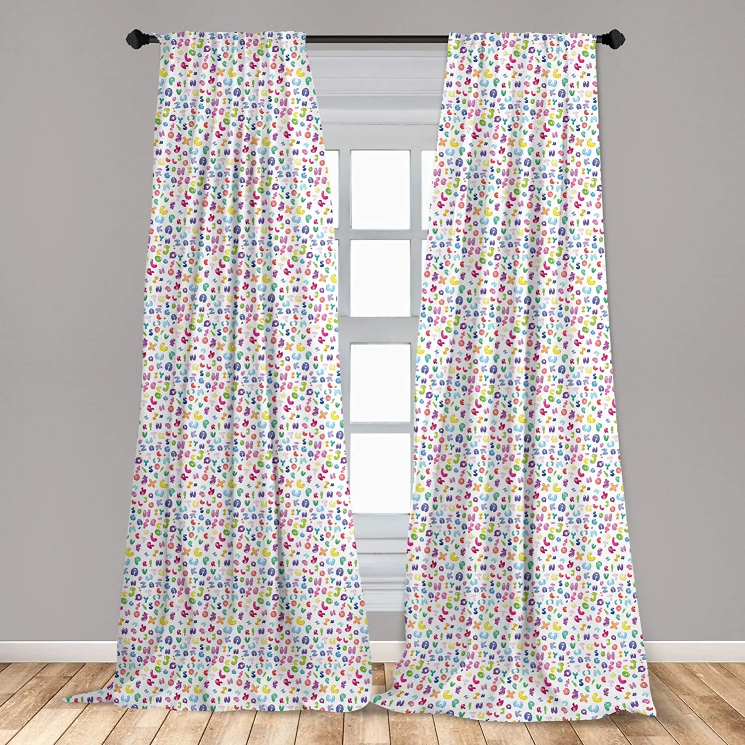 

ABC Curtain for Kids Rooms Colorful Alphabet ABC Bubble Letters Doodle Style Fun Childish Nursery Window Drapes for Living Room
