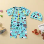 Купальник для маленьких мальчиков и девочек с мультяшными животными, комбинезон, купальник для детей, защитная шляпа от солнца для девочек, купальный костюм, одежда для детей