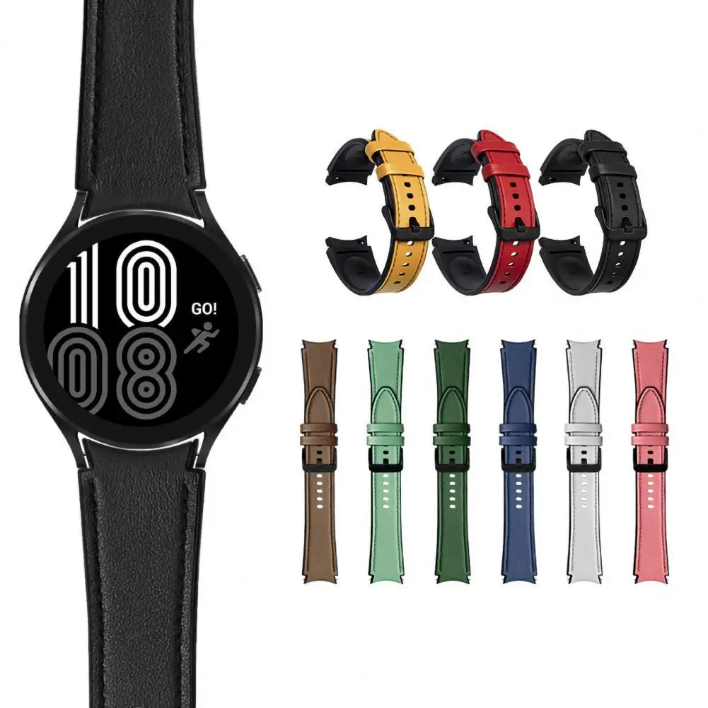 

Watch Band Soft Replacement Metal Buckle Silicone Faux Leather Wristband Bracelet for Samsung Galaxy Watch 4/Watch 4 Classic