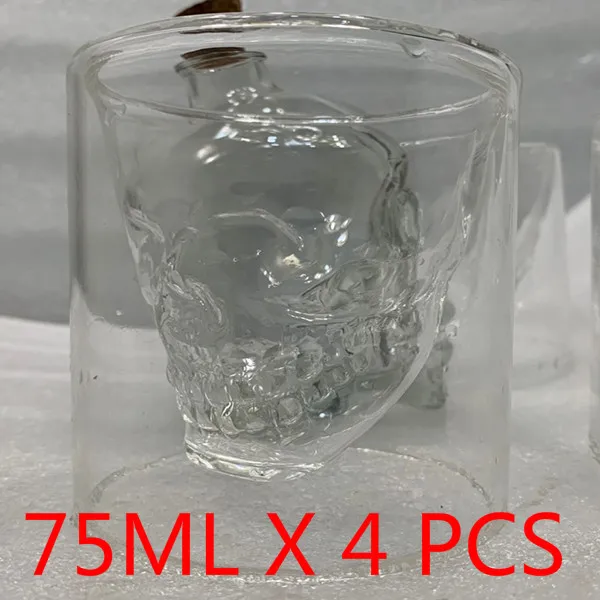 cup 75 ML 4PCS Двойной стеклянный прозрачный череп красное вино молоко виски Чай Кофе напиток спиртные напитки изолированный стакан для воды многоразовое стекло бокал для вина - Цвет: cup 75 ML 4PCS