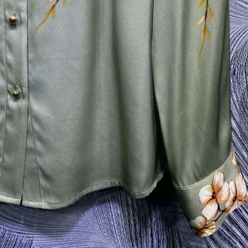 

SEQINYY 92% Silk Shirt Summer Spring New Fashion Design Women High Quality Flowers Print Office Lady Satin