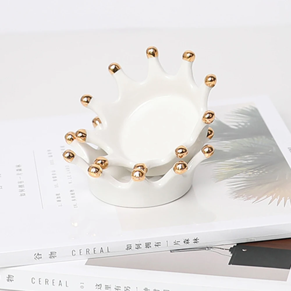 

Nordic Style Crown Ceramic Decoration Jewelry Ring Earrings Bracelet Storage Tray Creative Home Gifts Trend Decoration
