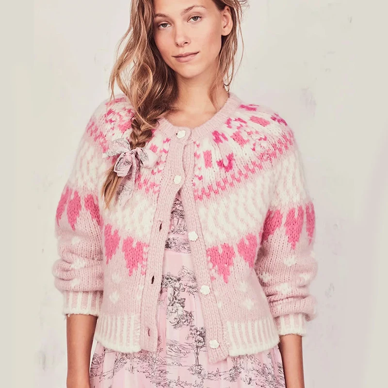 GypsyLady повседневные шикарные розовые вязаные свитера Кардиган цветочный свитер с