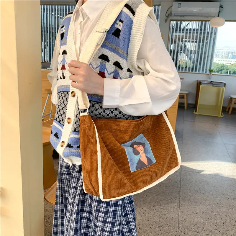 

Корейская Вельветовая женская сумка через плечо, модная винтажная женская сумка для книг для студентов, 2022 Большие женские сумки, кошельки