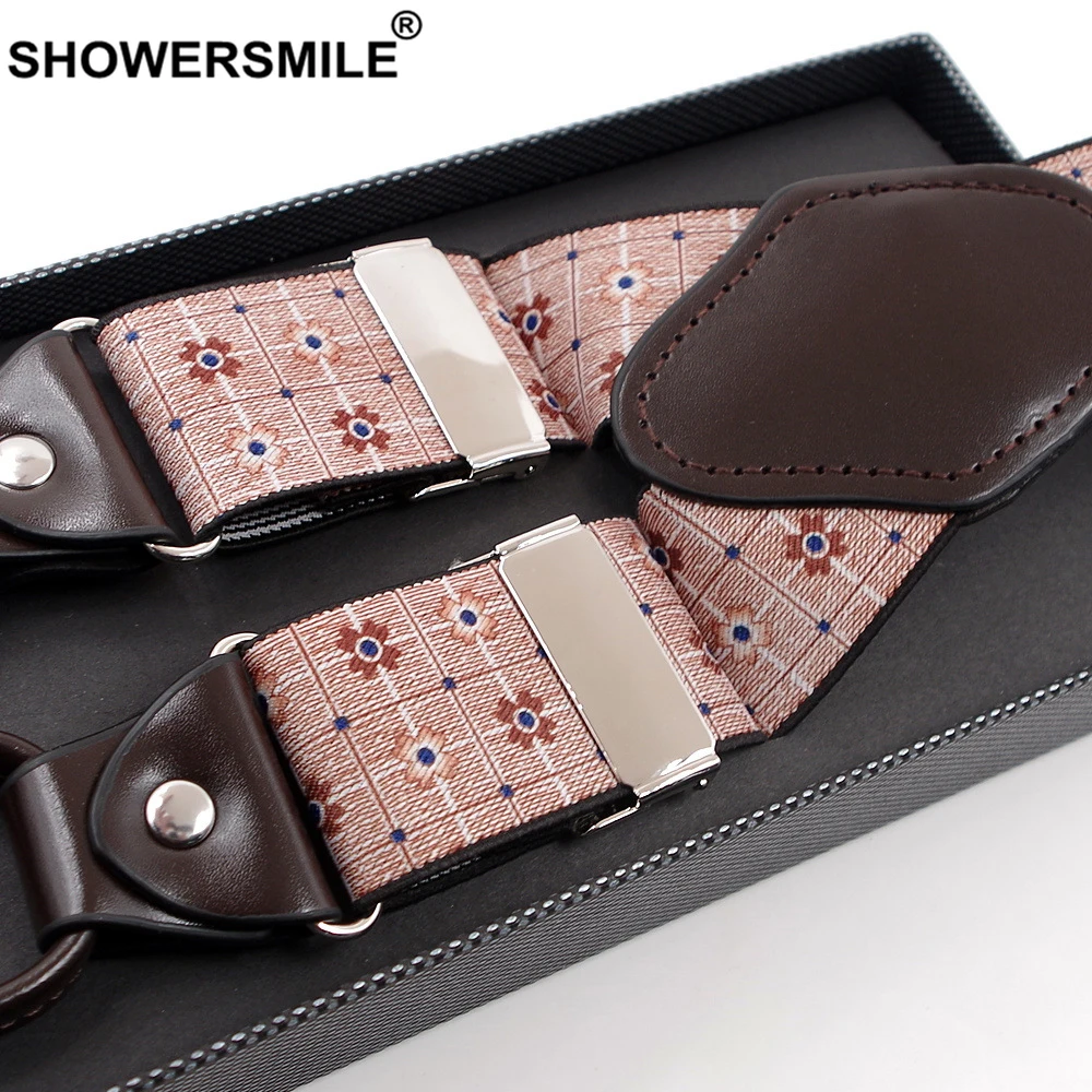 Бренд SHOWERSMILE Эластичные подтяжки для взрослых мужские с 6 зажимами клетчатый