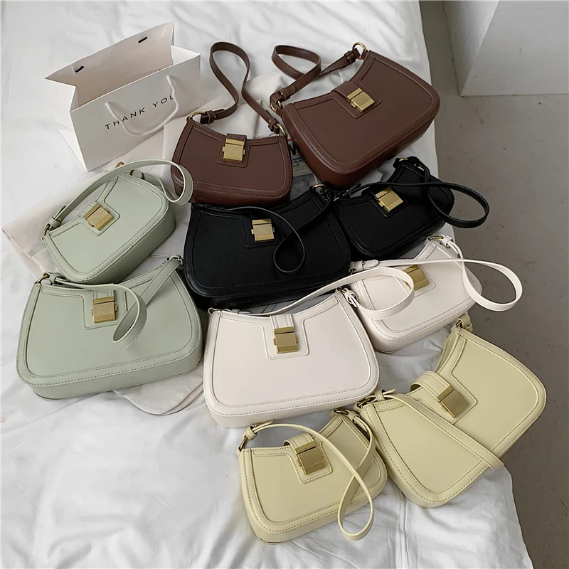 

Burminsa Metal Push Lock Baguette Bags For Women Brand Unqiue Design High Quality Ladies Crossbody Bags 2021 White Yellow Green
