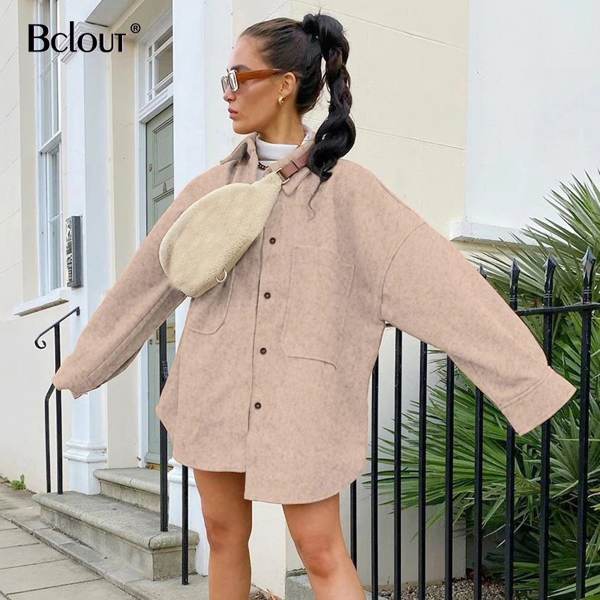 Шерстяное пальто Bclout с длинным рукавом женское осенне-зимнее коричневое