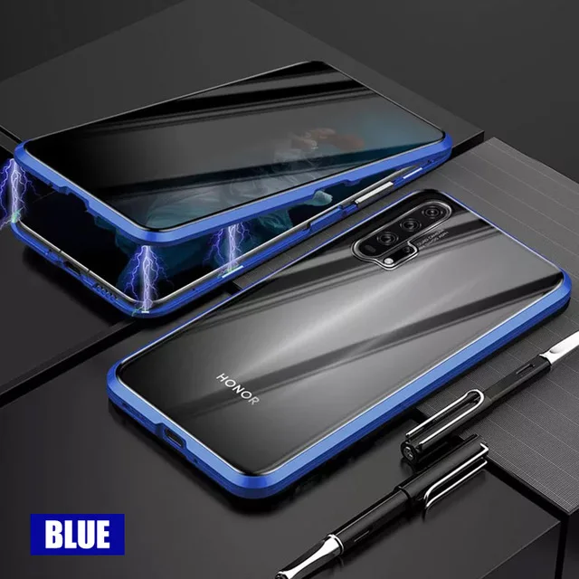 Blue Магнитный металлический чехол для Xiaomi Redmi Note7 7 Pro, закаленное стекло, антишпионский чехол для телефона Xiaomi Redmi Note7 Note 7 Pro - Цвет: Blue