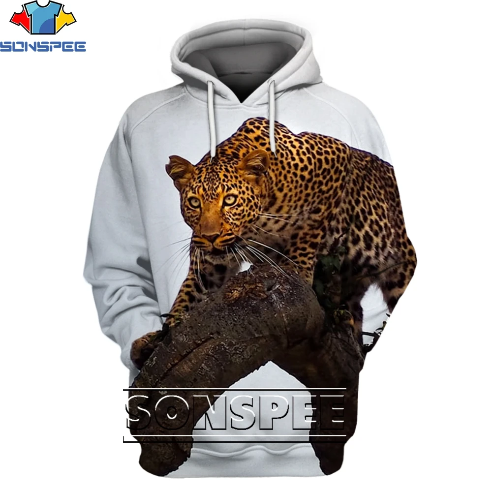 

SONSPEE 3D Top Animal Cheetah Fashion Casual Loose Round Neck Hoodie Men/women Full of Power Hip-hop Trend Personality Harajuku