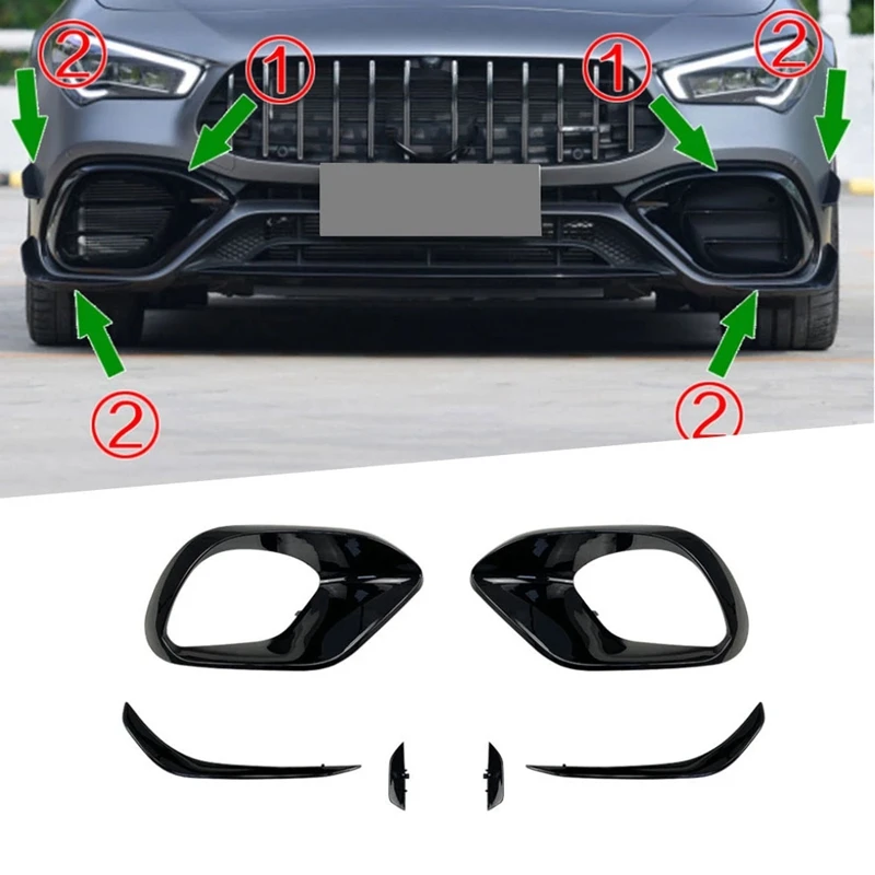 

Car Front Bumper Lip Air Vent Fog Lamp Covers Trims Fins Splitters For Mercedes Benz W118 C118 CLA45 AMG 2020+