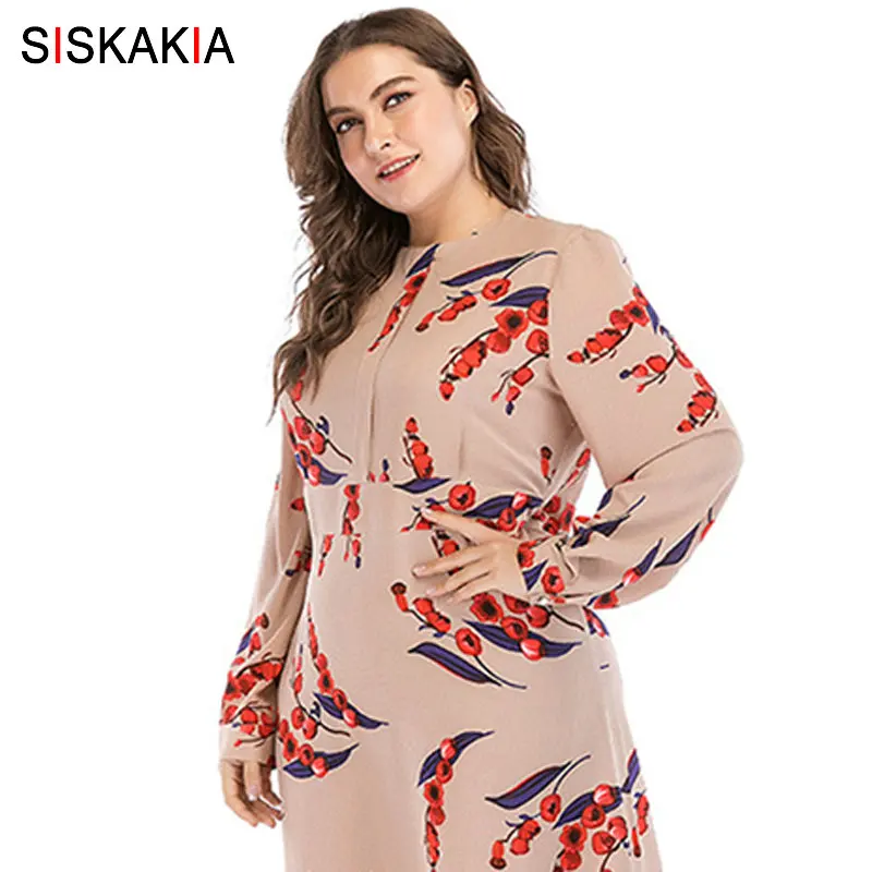 Женское длинное платье Siskakia элегантное приталенное цвета хаки с принтом в