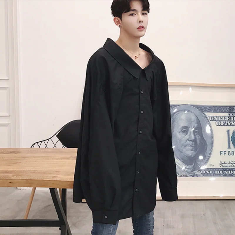 Men's Long-Sleeve Shirt Spring And Autumn New Personality Large Collar Niche Design Fashion Casual Loose Large Size Shirt