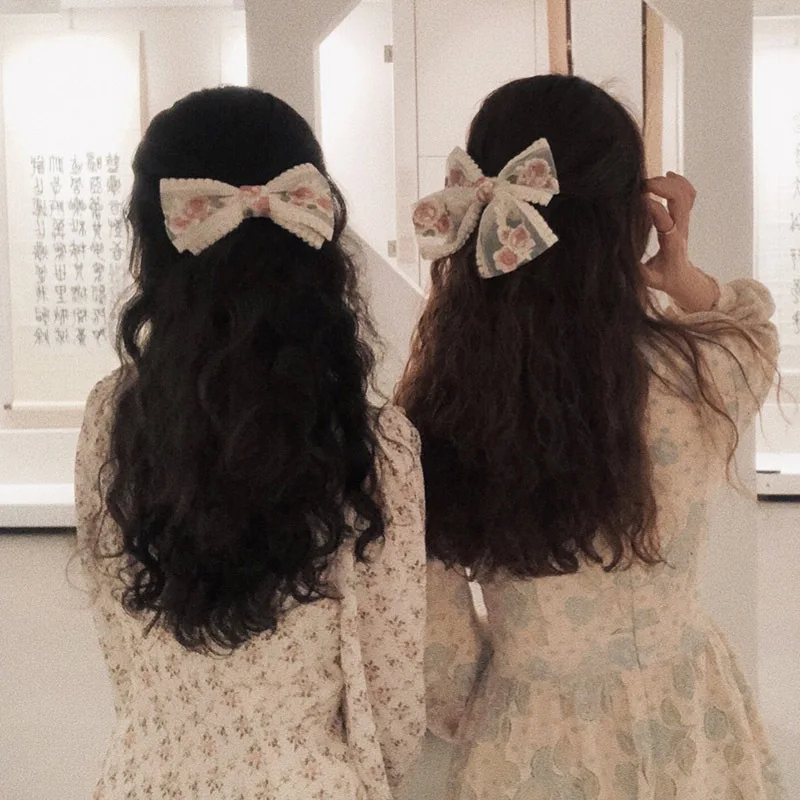 Новая заколка для волос Lystrfac с большим бантом и вышивкой розы женщин девушек