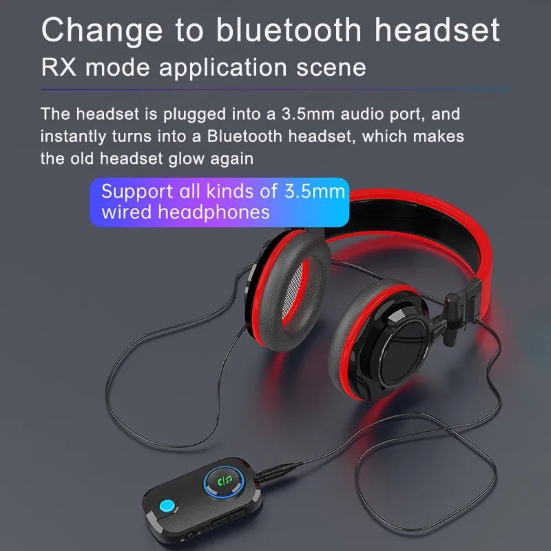 

New 2 in 1 Wireless Bluetooth Music Audio 5.0 Receiver Streaming Auto A2DP Headphone AUX Adapter Connector Mic Handfree Car PC