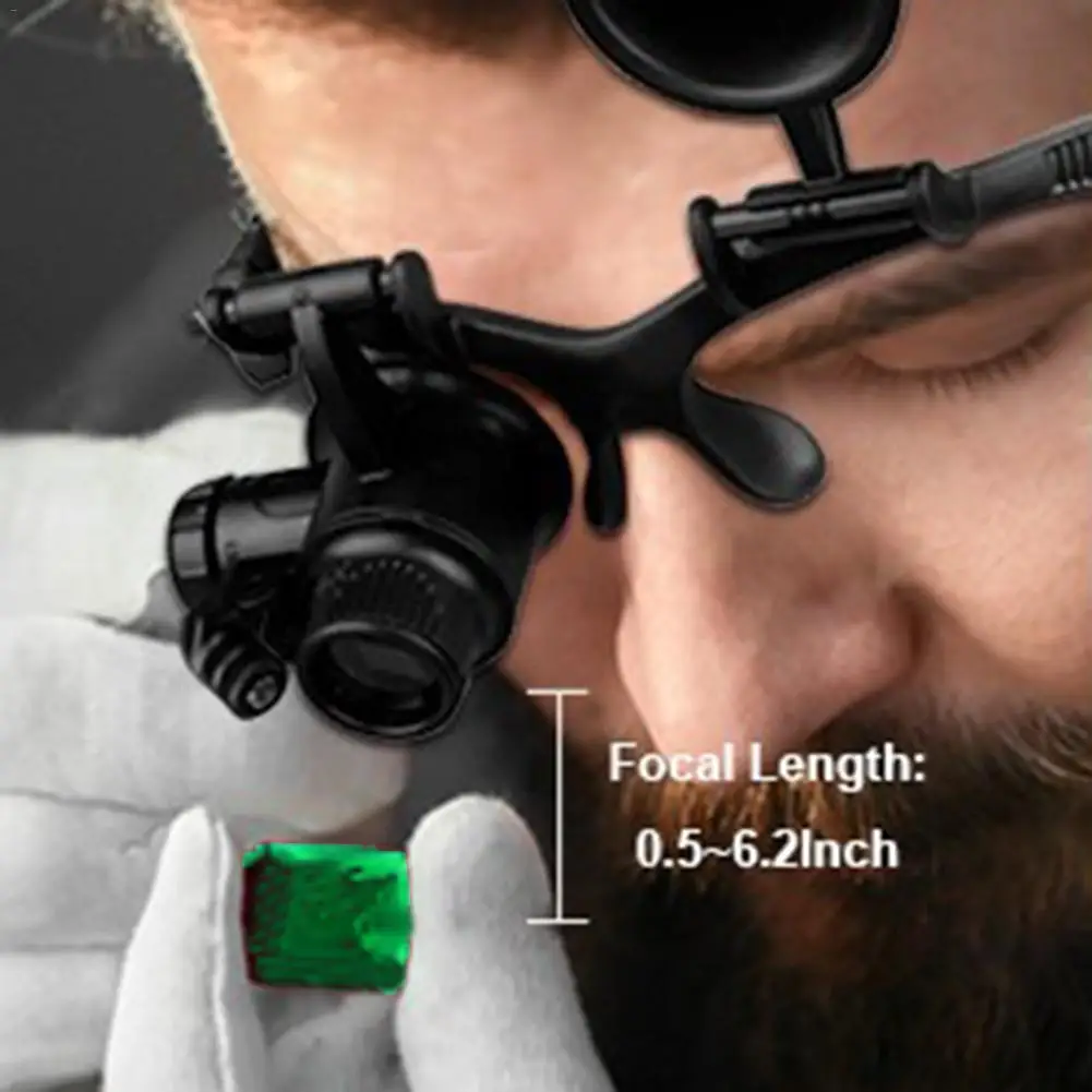 

New Watch Repair Jeweler Maintenance Magnifying Glasses Head Wearing Tool Double Eyes Magnifying Glasses With LED Light
