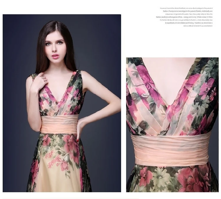 Vestidos De Fiesta винтажные Элегантные платья невесты трапециевидной формы с v-образным вырезом длинные шифоновые с цветочным принтом свадебные вечерние платья Robe De Soiree