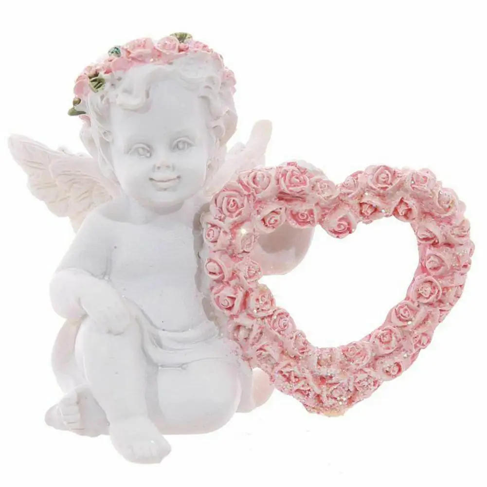 

Heart Rose Resin Angel Figure Garden Rein Statue Cherub Sculpture Home Desktop Ornament Valentine's Day Gift