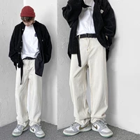 jeans mens clothing trousers loose leisure korean streets college white couples 2021 pure color movement trend fashion new