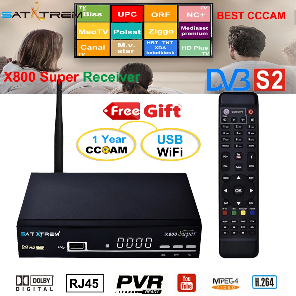 SATXTREM X800 Super dvb s2 спутниковый ресивер cccam испанско-португальский 8 Клайн для 1 года Европа рецептор MPEG4 HD приставка для цифрового тв с wifi MT7601