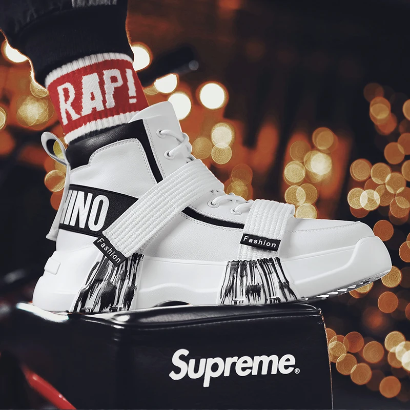 Осенние кожаные мужские кроссовки на толстой подошве повседневная мужская обувь