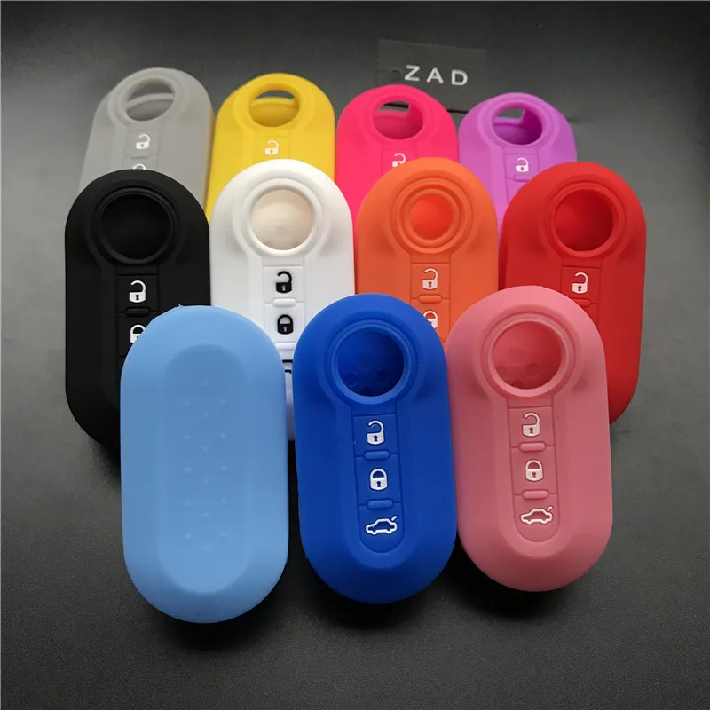 

ZAD silicone key cover Case set shell skin For fiat 500 3 Buttons Flip remote Key Blank Fob Auto parts car accessories colorful