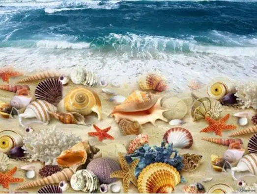 

Набор для вышивки крестиком, алмазная вышивка, изображение пляжа, значок ракушки, 3d круглая Алмазная мозаика, наклеенная полностью рукодели...