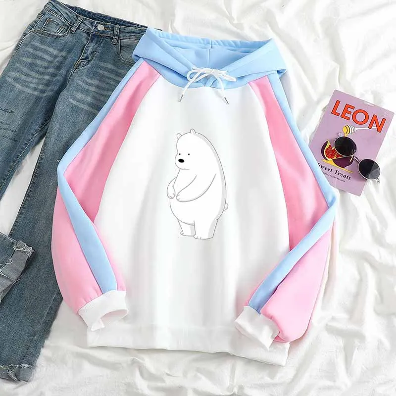 

Three bears white bears color-blocking hoodie cute Harajuku style top women casual all-match sweatshirt personalized pullover