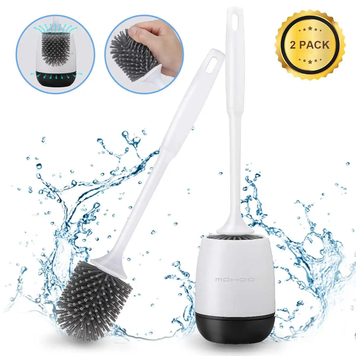 

Silicone Head Toilet Brush and Holder Set Long Handle Wall Hung/Floor Stand Toilet Brush Cleaning Brush Bathroom Accessories