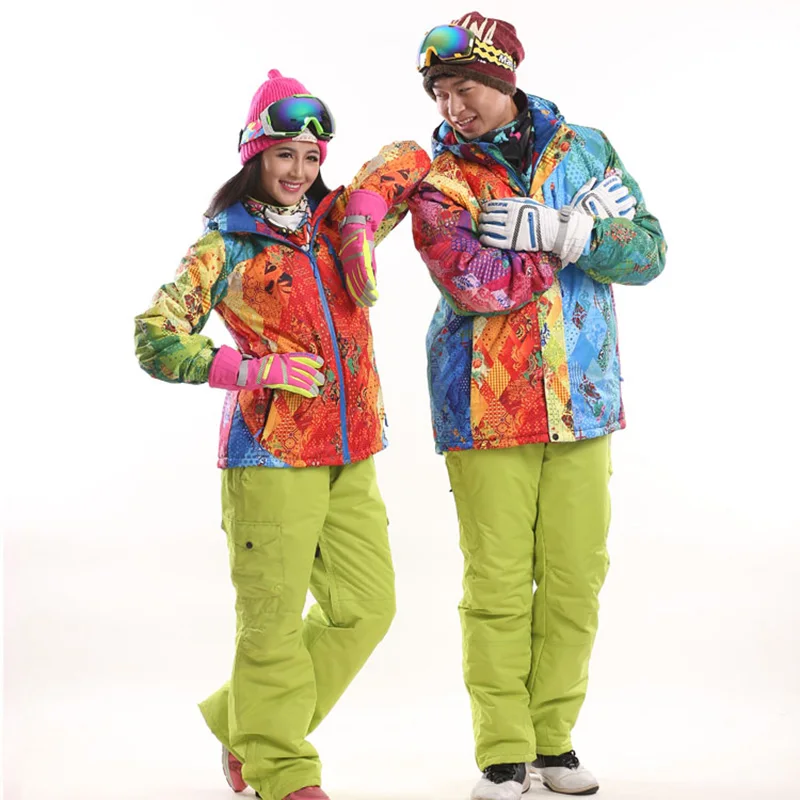 Цветной лыжный костюм, куртка для сноуборда, женский лыжный костюм, зимний теплый дышащий утепленный мужской лыжный костюм, лыжные штаны, сп...