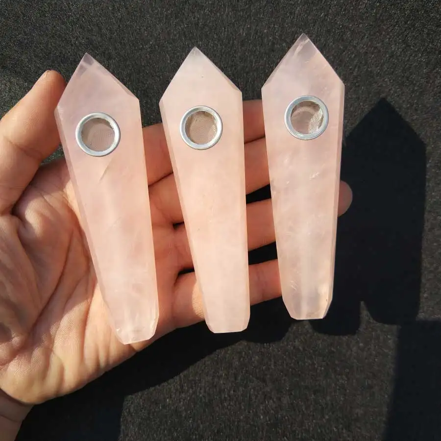 

1 Natural Pink Rose Quartz Crystal Smoking Pipes Cigarette Pipe