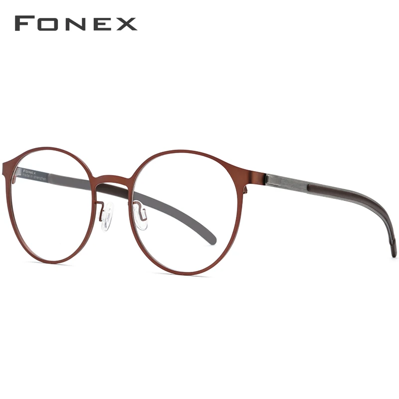 FONEX, сплав, оптические очки по рецепту, мужские, Ретро стиль, круглые очки для близорукости, оправа для женщин,, металлическая оправа, Безвинтовые очки 984 - Цвет оправы: Коричневый