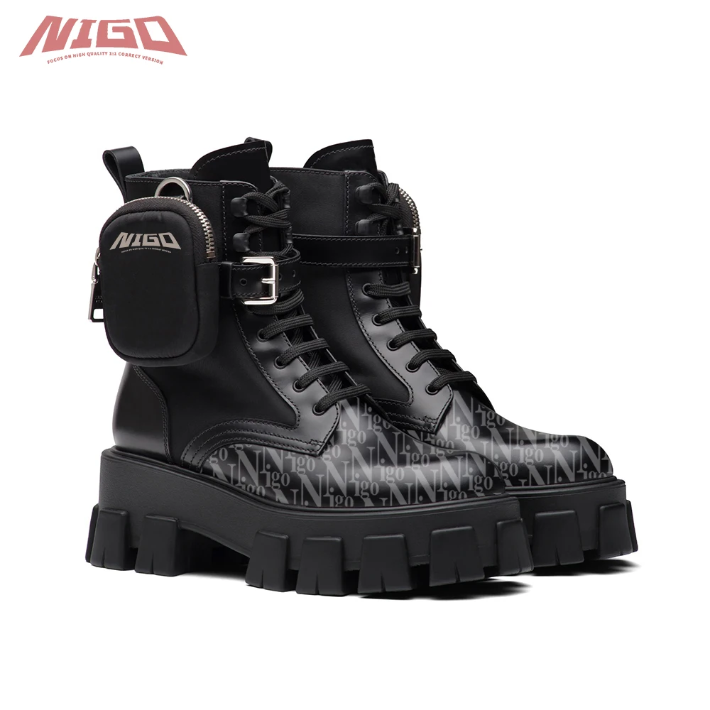 

NIGO Ms 21ss Women's Monolith Leather And Nylon Fabric Booties Shoes #nigo99675