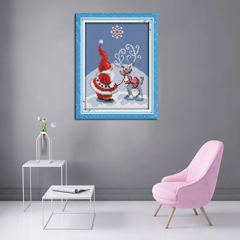 Набор для вышивки крестиком с изображением Санта-Клауса и лося 14 карат