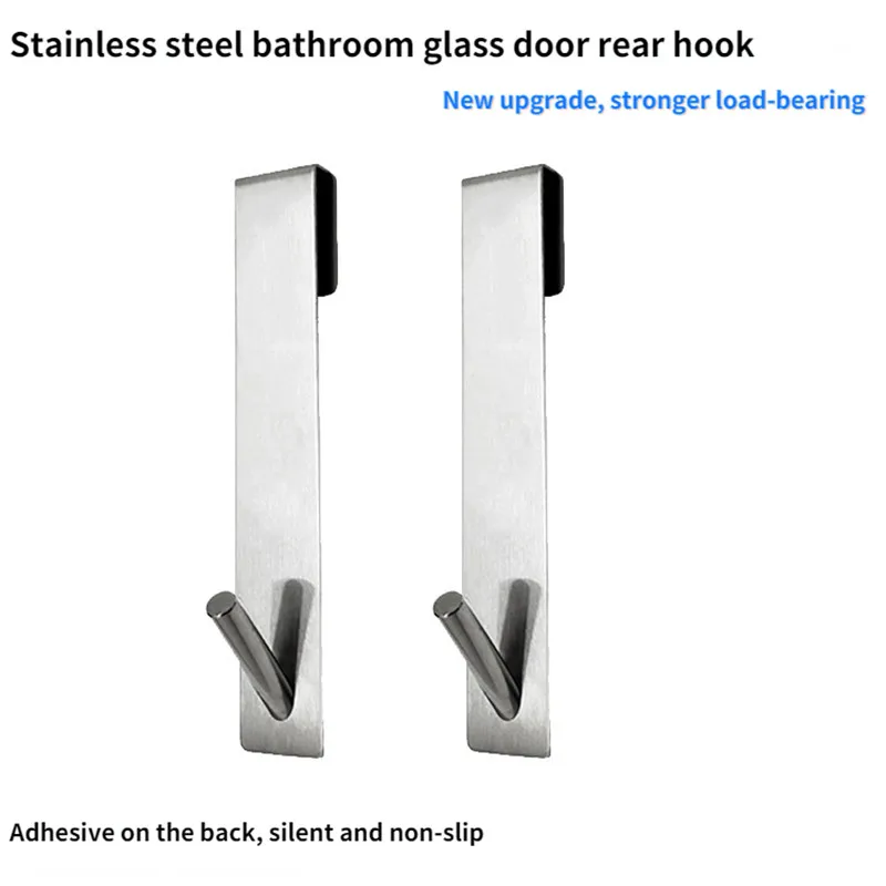 

New Stainless Steel Bathroom Glass Door Rear Hook Free Punching Back Hanging Detachable Metal Shelf Bathroom Accessories