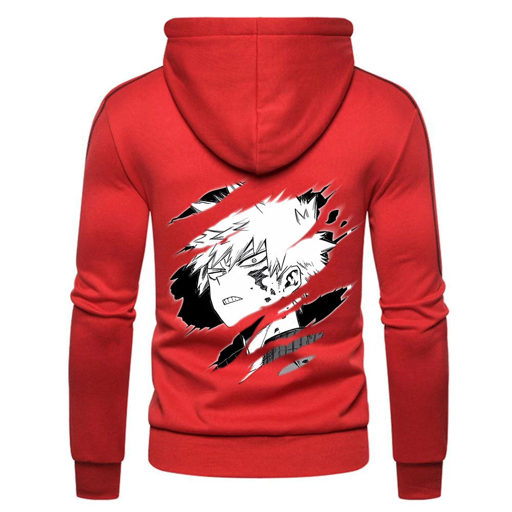 

New Men Anime My Hero Academia Bakugou Katsuki Cotton Warm Hoodies Fitness Sweatshirts Solid Fleece Printing Zipper Tops