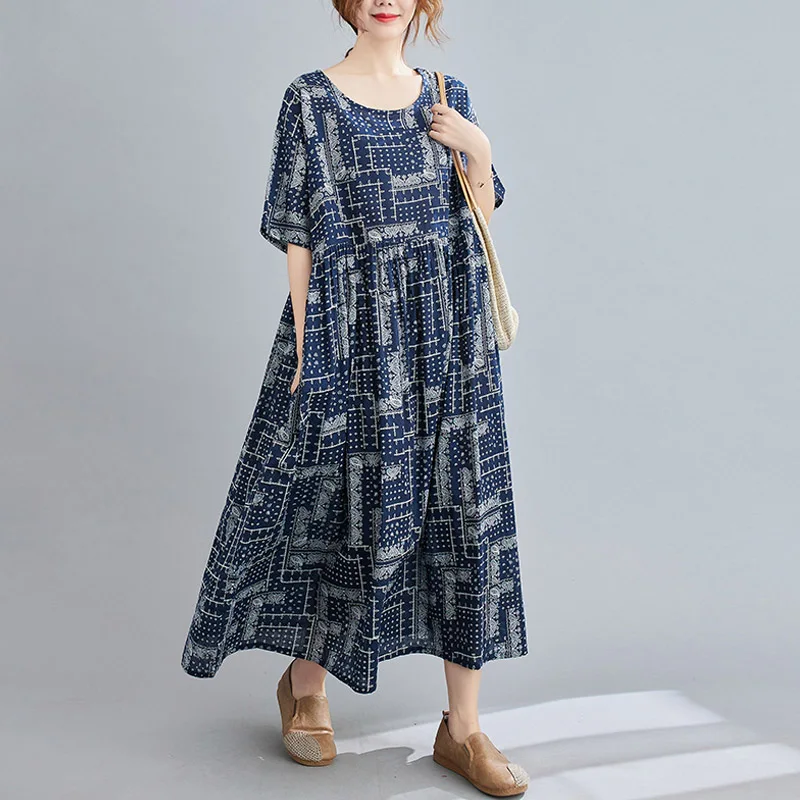 Цельнокроеное женское платье в Корейском стиле длинное макси из хлопка и льна с