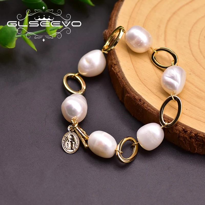 GLSEEVO ручной работы из натурального белого цвета барочного жемчуга браслет