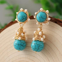 coeufuedy real pearl earrings freshwater pearl earrings natural turquoise drop earrings for women luxury pearl earrings