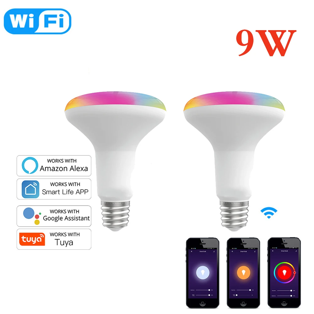 

2PCS 9W WiFi Smart LED Light Bulb Dimmable Lamp,E27 RGB C+W ,Smart Life Tuya App Remote Control Work with Alexa Echo Google Home