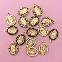 multicolor shiny rhinestone virgin mary coin charms gold silver colors alloy portrait coins pendant for diy necklace accessories