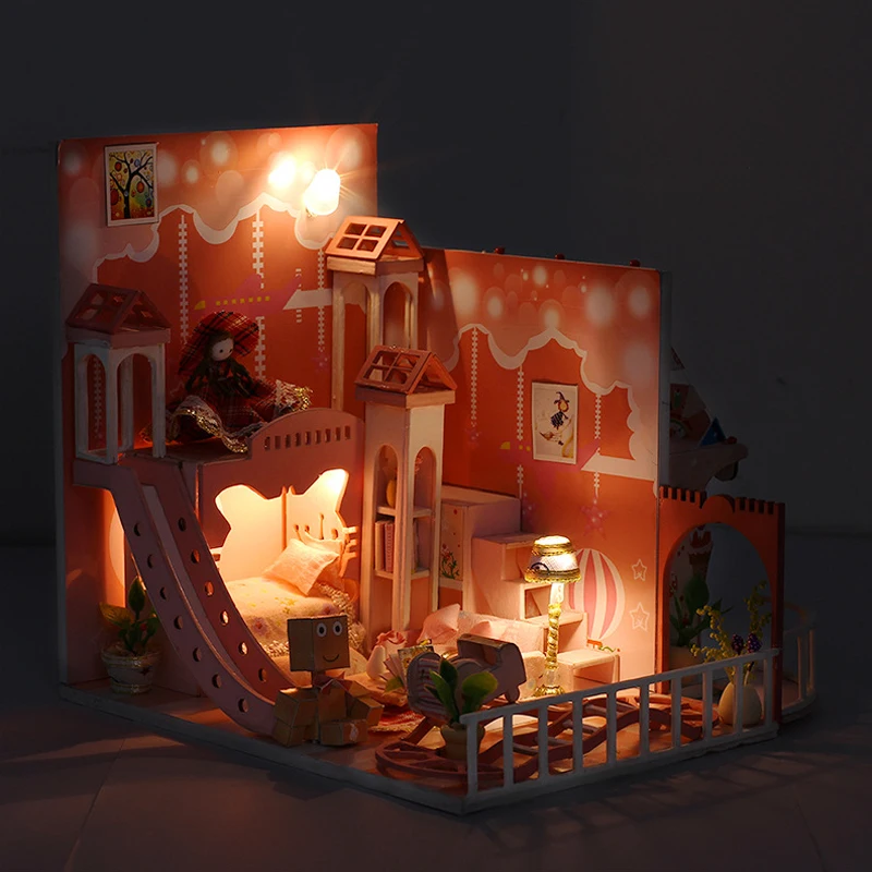 DIY Миниатюрный Кукольный домик деревянная вилла модель с мебелью строительные