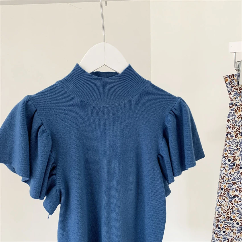 Chic Style 2 Piece Skirt Set Women Puff Sleeve Knitted Tops Floral Print High Waist Skirts Womens Two Korean Fashion | Женская одежда