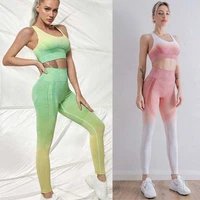 sports suit women gradient fitness yoga set tracksuit gym jogging sportswear running high waist legging bra workout set women